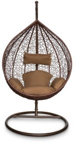 Кресло подвесное КМ-0001 (большое) коричневое из плетеного искусственного ротанга