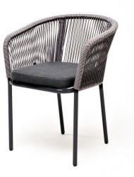 Марсель стул плетеный из роупа, каркас из стали серый (RAL7022) муар, роуп серый круглый, ткань серая