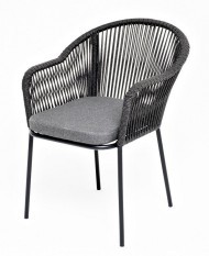 Лион стул плетеный из роупа, каркас алюминий серый (RAL7022) муар, роуп серый круглый, ткань серая 017